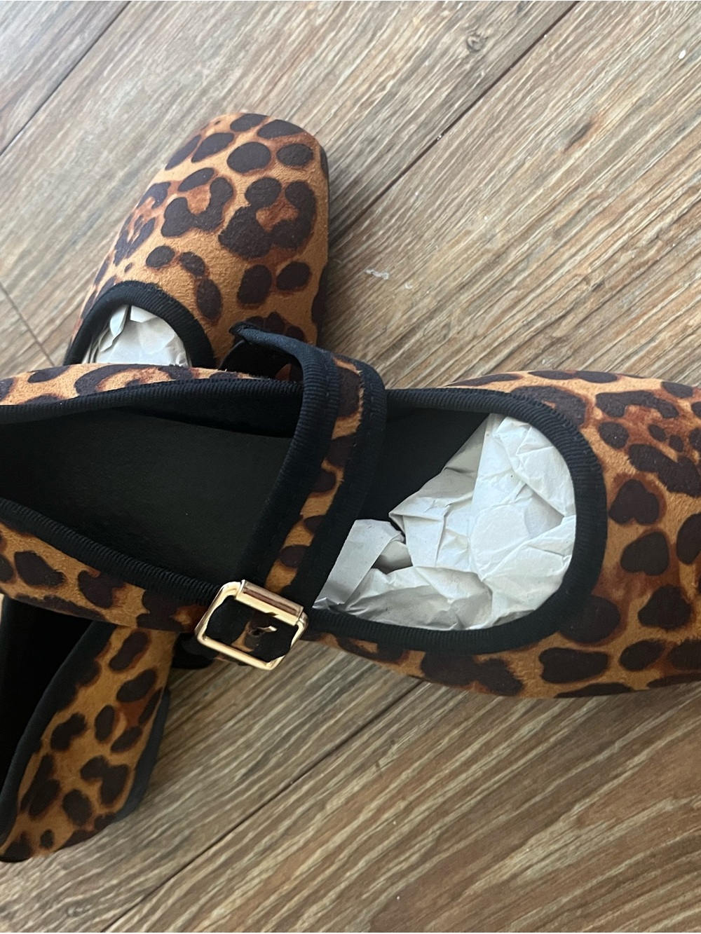Leopard Print Mary Jane Flats with Gold Buckle